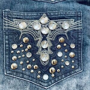 Bebe embellished low rise dark rinse bootcut Jeans w Rhinestones  size 13/14